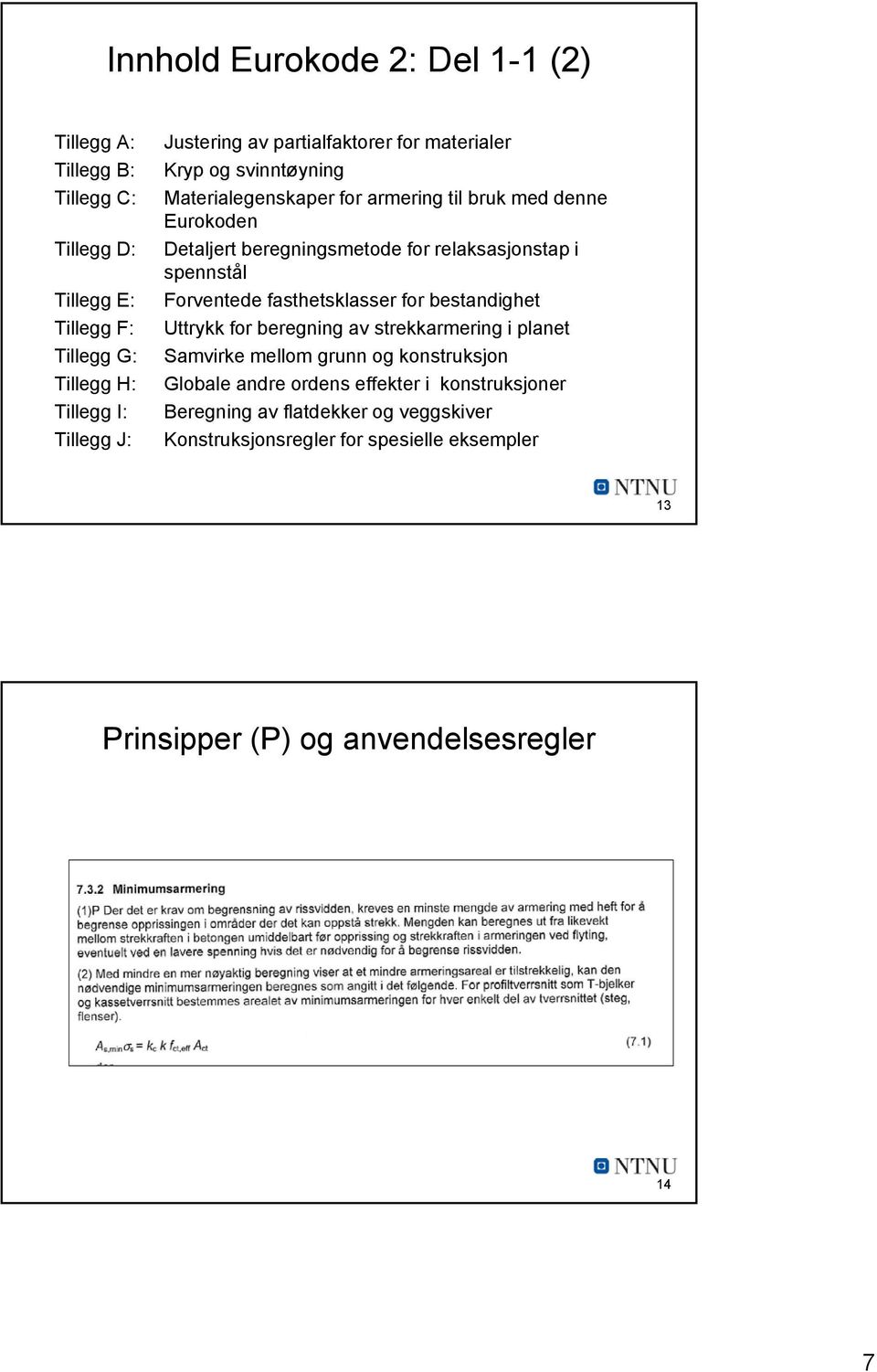 bestandighet Tillegg F: Uttrykk for beregning av strekkarmering i planet Tillegg G: Samvirke mellom grunn og konstruksjon k Tillegg H: Globale andre ordens