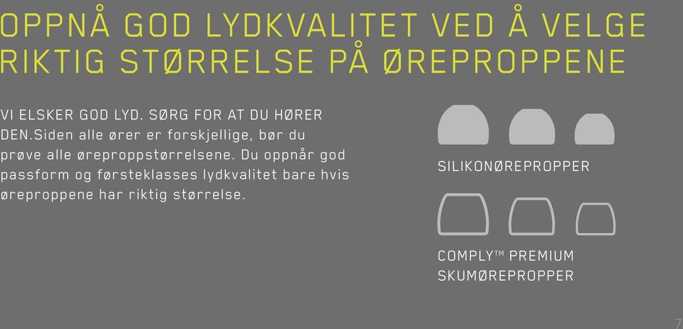 Siden alle ører er forskjellige, bør du prøve alle øreproppstørrelsene.