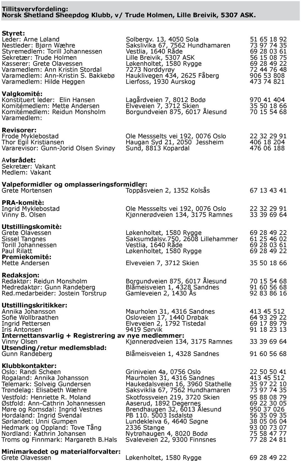 ASK 56 15 08 75 Kasserer: Grete Olavessen Løkenholtet, 1580 Rygge 69 28 49 22 Varamedlem: Ann Kristin Stordal 7273 Norddyrøy 72 44 76 48 Varamedlem: Ann-Kristin S.