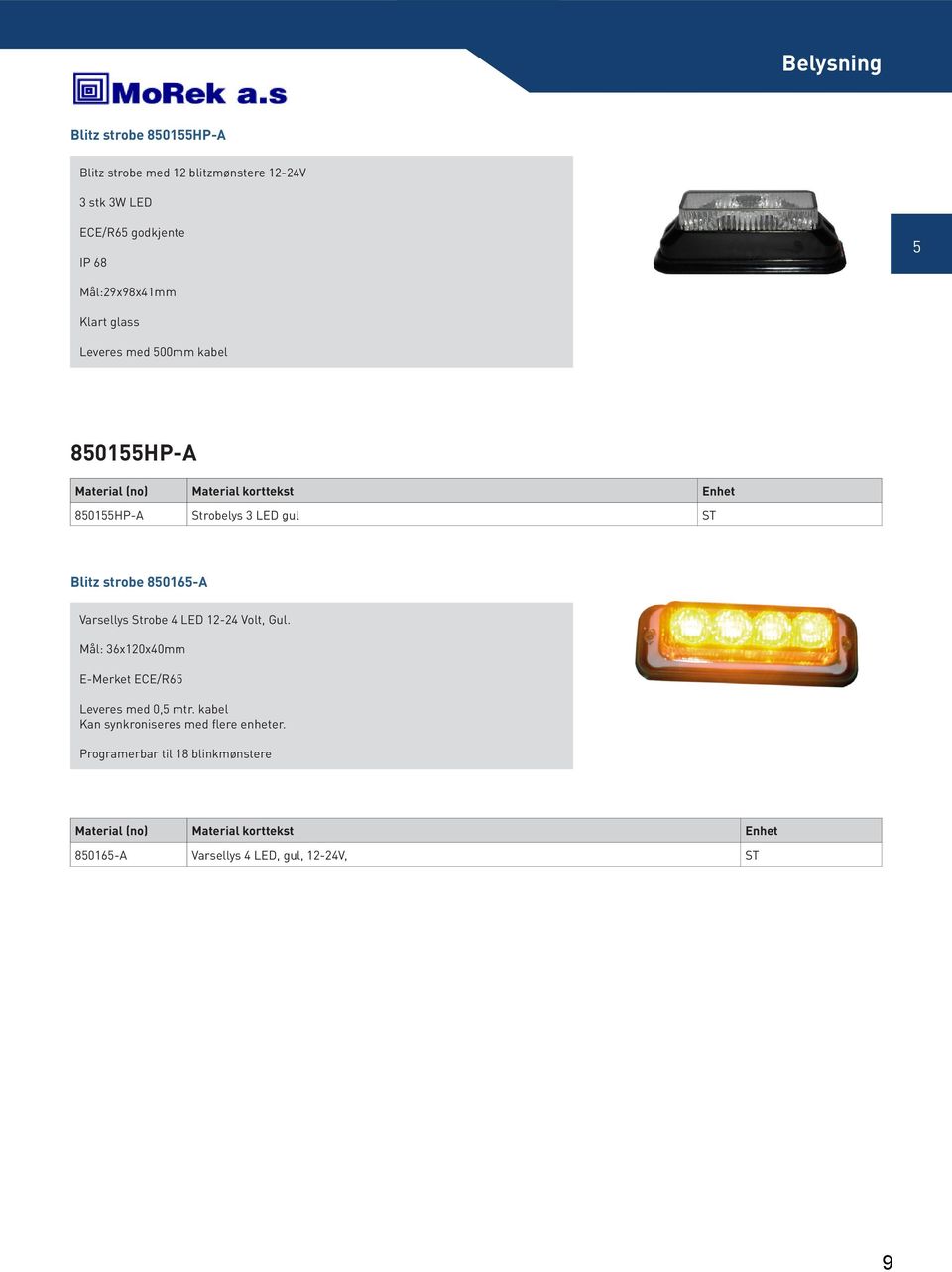 8016-A Varsellys Strobe 4 LED 12-24 Volt, Gul. Mål: 36x120x40mm E-Merket ECE/R6 Leveres med 0, mtr.
