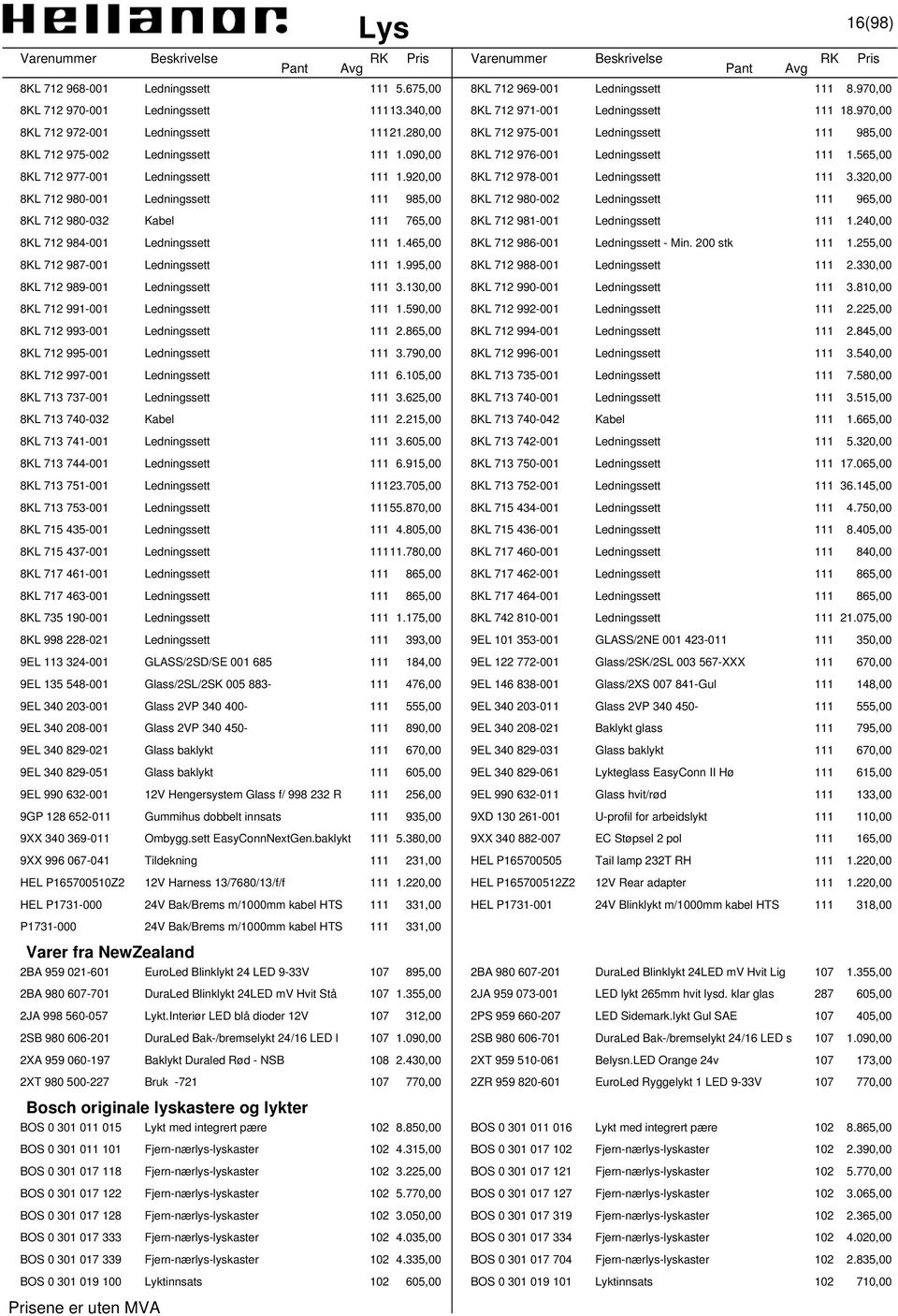 565,00 8KL 712 977-001 Ledningssett 111 1.920,00 8KL 712 978-001 Ledningssett 111 3.