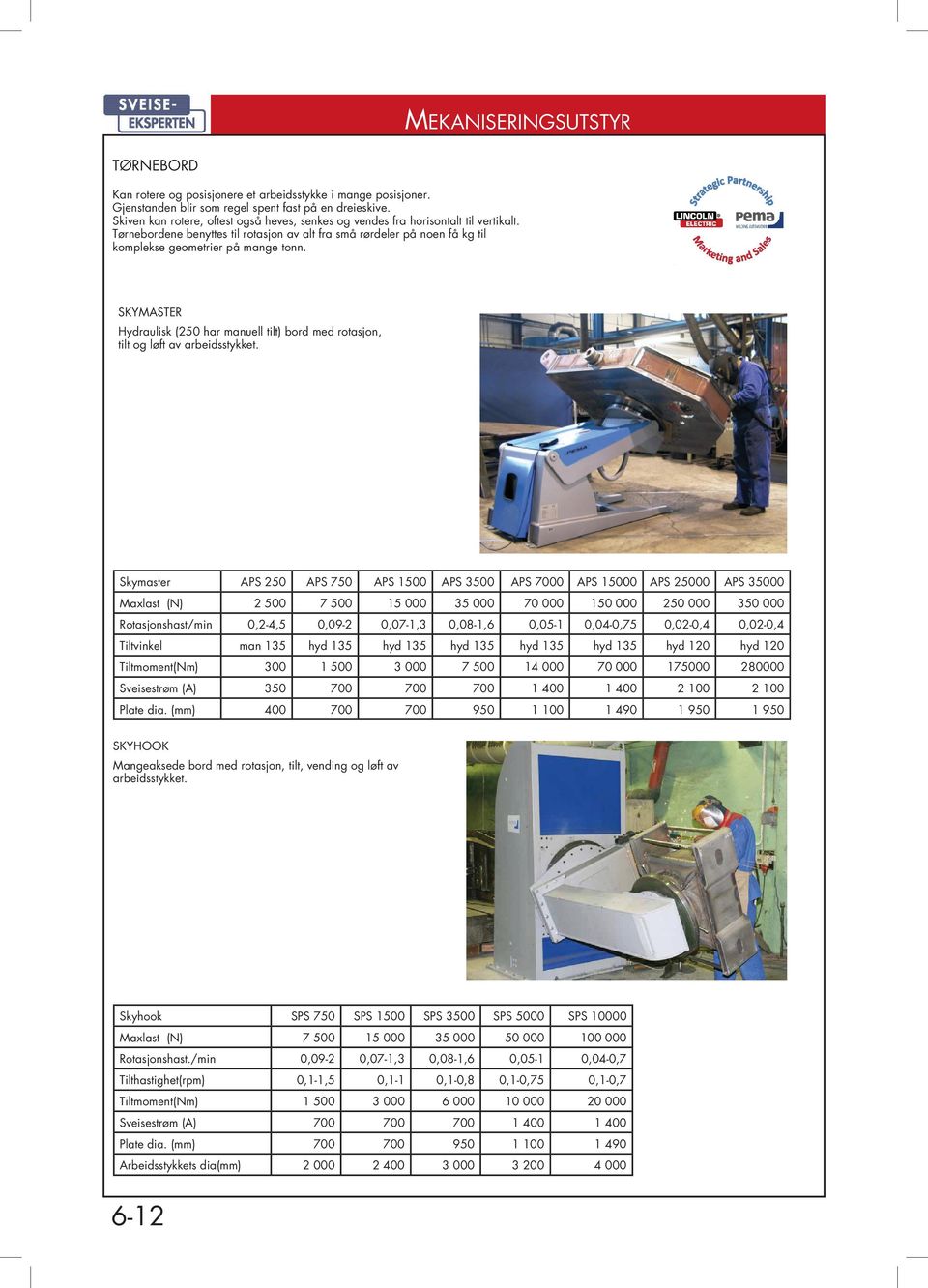 SKYMASTER Hydraulisk (250 har manuell tilt) bord med rotasjon, tilt og løft av arbeidsstykket.