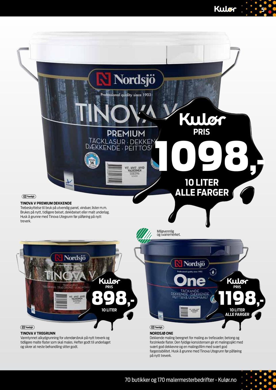 898,- 10 liter Tinova V tregrunn Vanntynnet alkydgrunning for utendørsbruk på nytt treverk og tidligere malte flater som skal males.