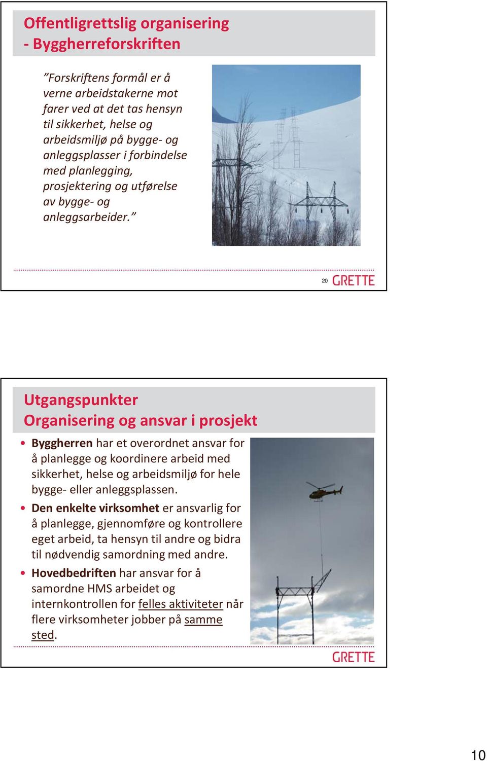 20 Utgangspunkter Organisering og ansvar i prosjekt Byggherren har et overordnet ansvar for å planlegge og koordinere arbeid med sikkerhet, helse og arbeidsmiljø for hele bygge- eller