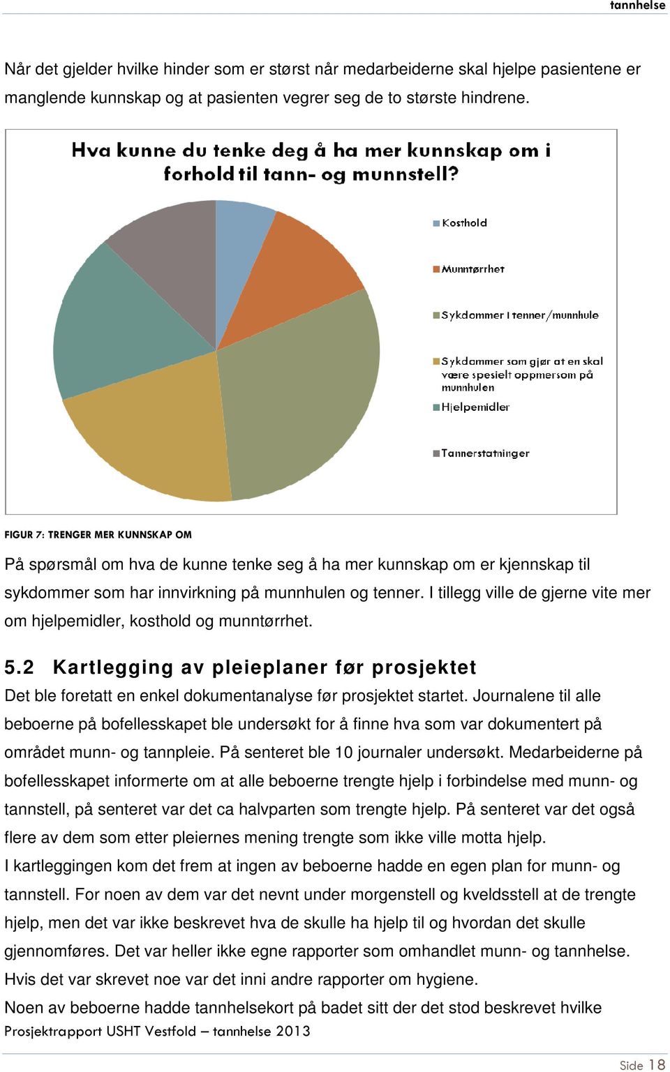 I tillegg ville de gjerne vite mer om hjelpemidler, kosthold og munntørrhet. 5.2 Kartlegging av pleieplaner før prosjektet Det ble foretatt en enkel dokumentanalyse før prosjektet startet.