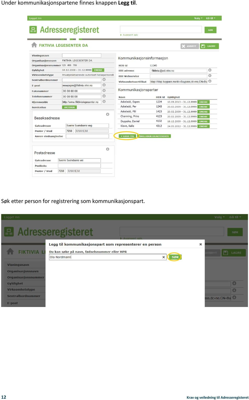 Søk etter person for registrering som