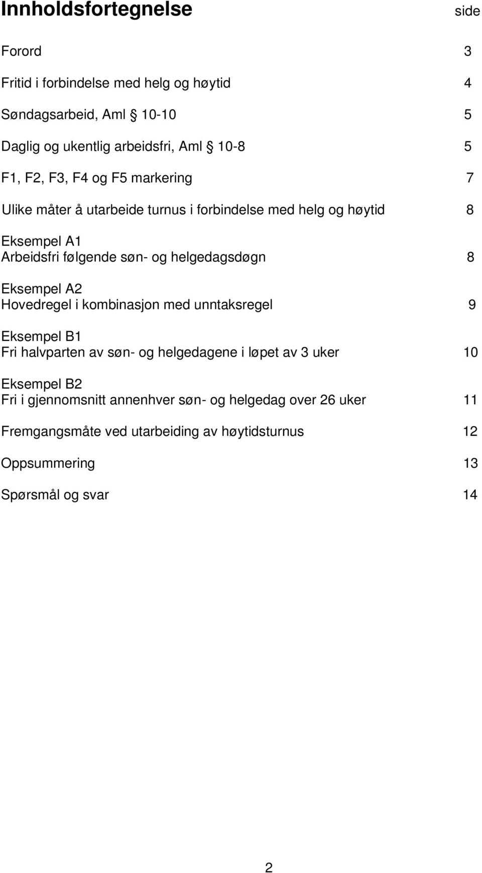 helgedagsdøgn 8 Eksempel A2 Hovedregel i kombinasjon med unntaksregel 9 Eksempel B1 Fri halvparten av søn- og helgedagene i løpet av 3 uker 10