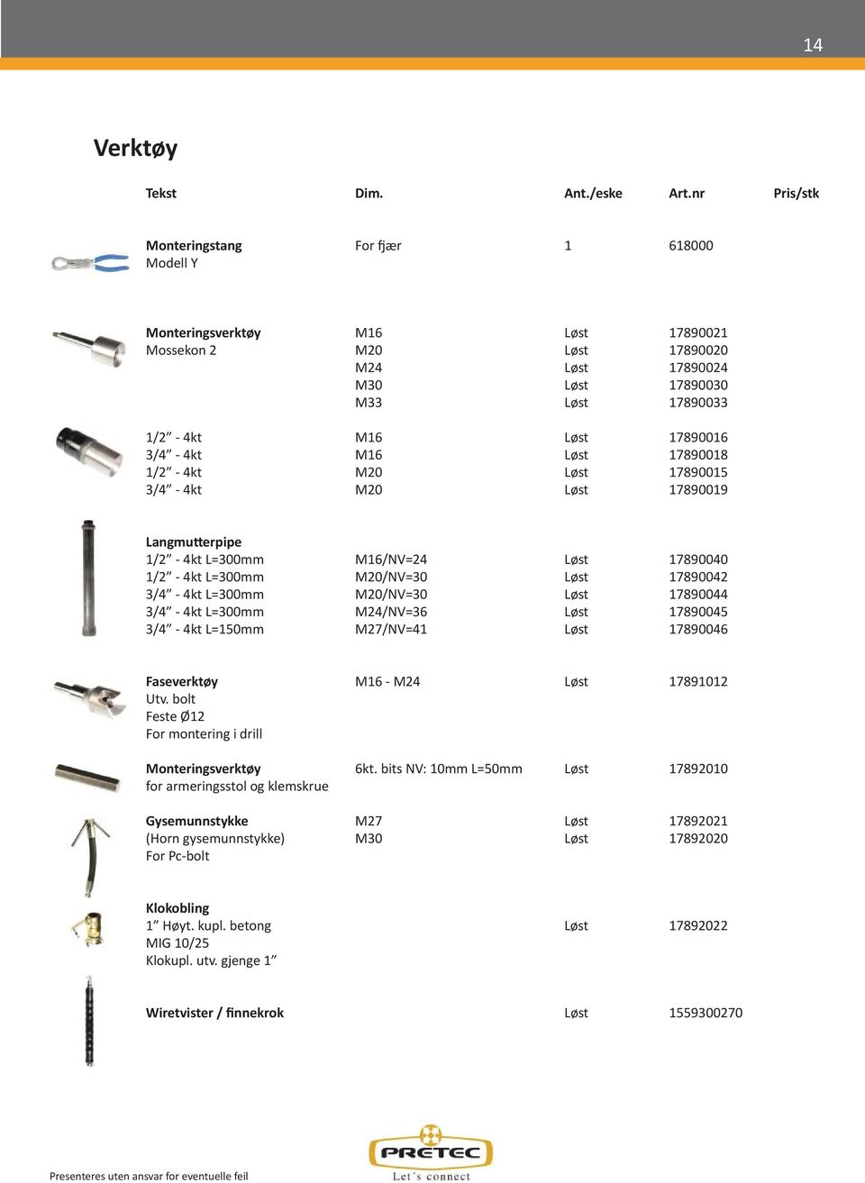 3/4-4kt M16 Løst 17890018 1/2-4kt M20 Løst 17890015 3/4-4kt M20 Løst 17890019 Langmu erpipe 1/2-4kt L=300mm M16/NV=24 Løst 17890040 1/2-4kt L=300mm M20/NV=30 Løst 17890042 3/4-4kt L=300mm M20/NV=30