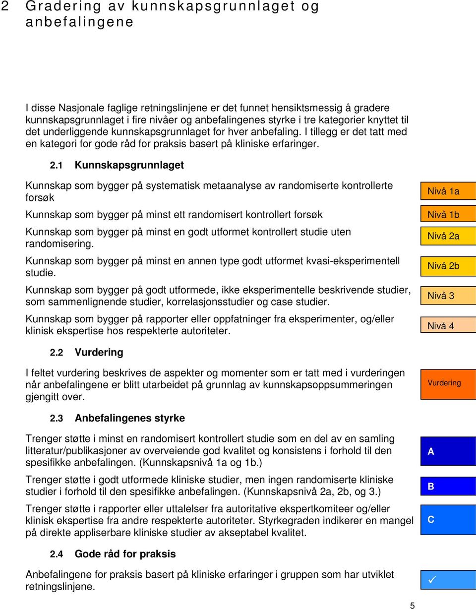 1 Kunnskapsgrunnlaget Kunnskap som bygger på systematisk metaanalyse av randomiserte kontrollerte forsøk Kunnskap som bygger på minst ett randomisert kontrollert forsøk Kunnskap som bygger på minst