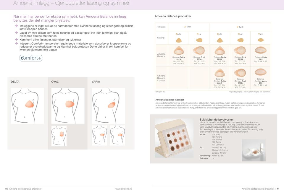 Kan også plasseres direkte mot huden Kommer i ulike fasonger, størrelser og tykkelser Integrert Comfort+ temperatur regulerende materiale som absorberer kroppsvarme og reduserer overskuddsvarme og