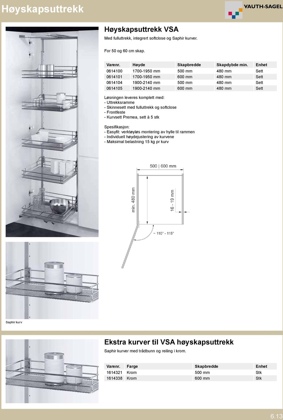 med: - Uttrekksramme - Skinnesett med fulluttrekk og softclose - Frontfeste - Kurvsett Premea, sett à 5 stk Spesifikasjon: - Easyfit: verktøyløs montering av hylle til rammen - Individuell