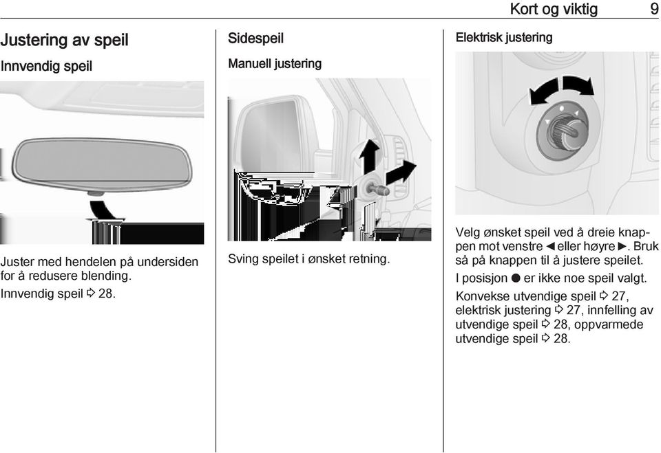 Velg ønsket speil ved å dreie knappen mot venstre _ eller høyre 6. Bruk så på knappen til å justere speilet.