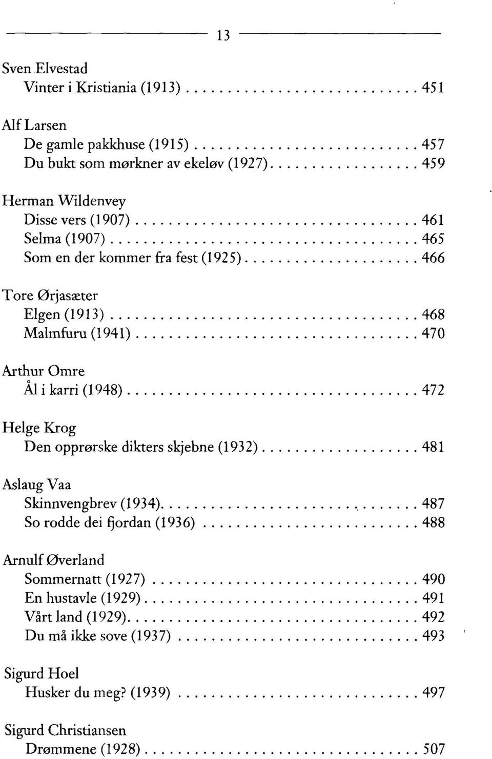 472 Helge Krog Den opprørske dikters skjebne (1932) 481 Aslaug Vaa Skinnvengbrev (1934), 487 So rodde dei fjordan (1936) 488 Arnulf Øverland Sommernatt