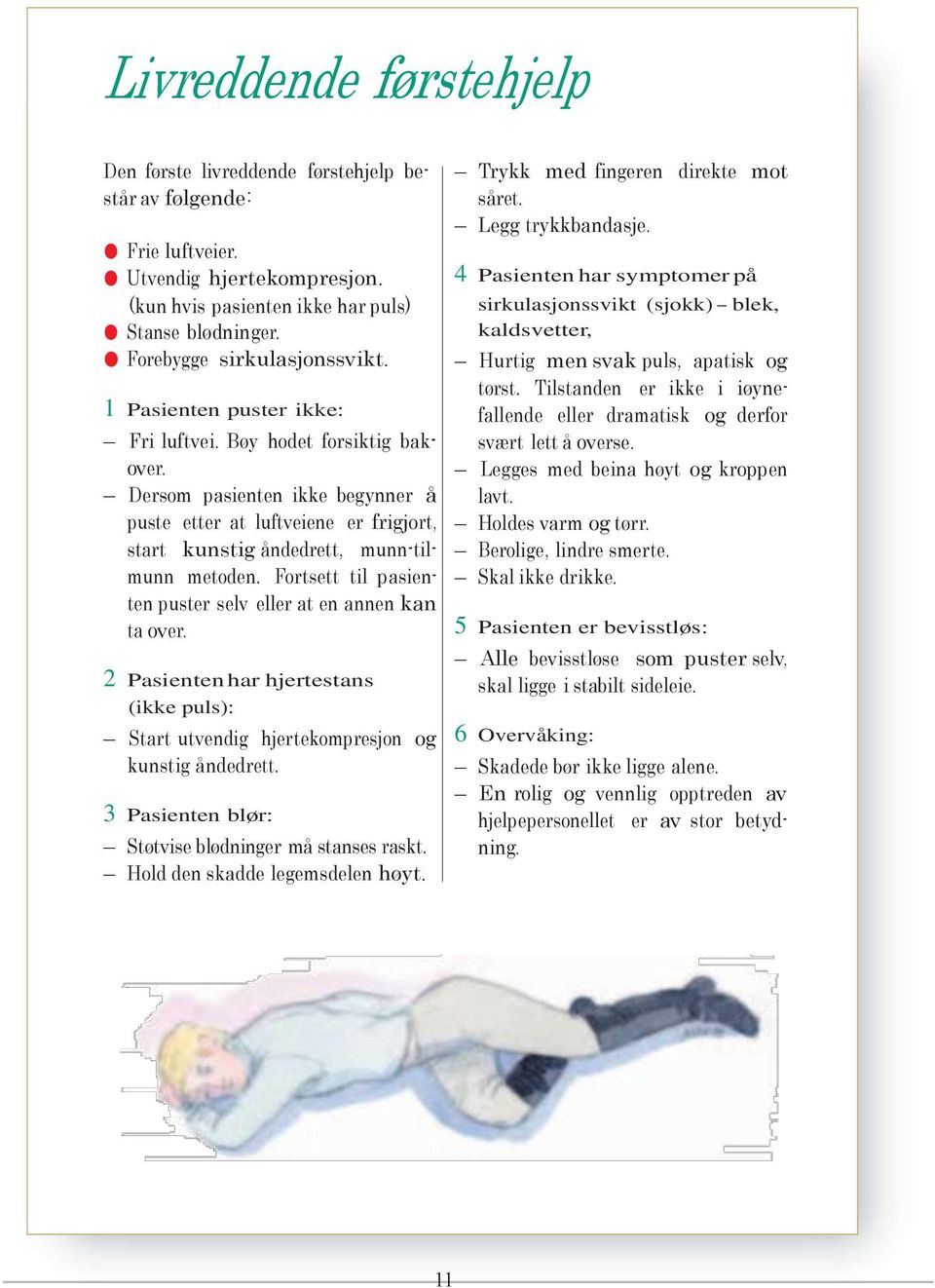 Dersom pasienten ikke begynner å puste etter at luftveiene er frigjort, start kunstig åndedrett, munn-tilmunn metoden. Fortsett til pasienten puster selv eller at en annen kan ta over.