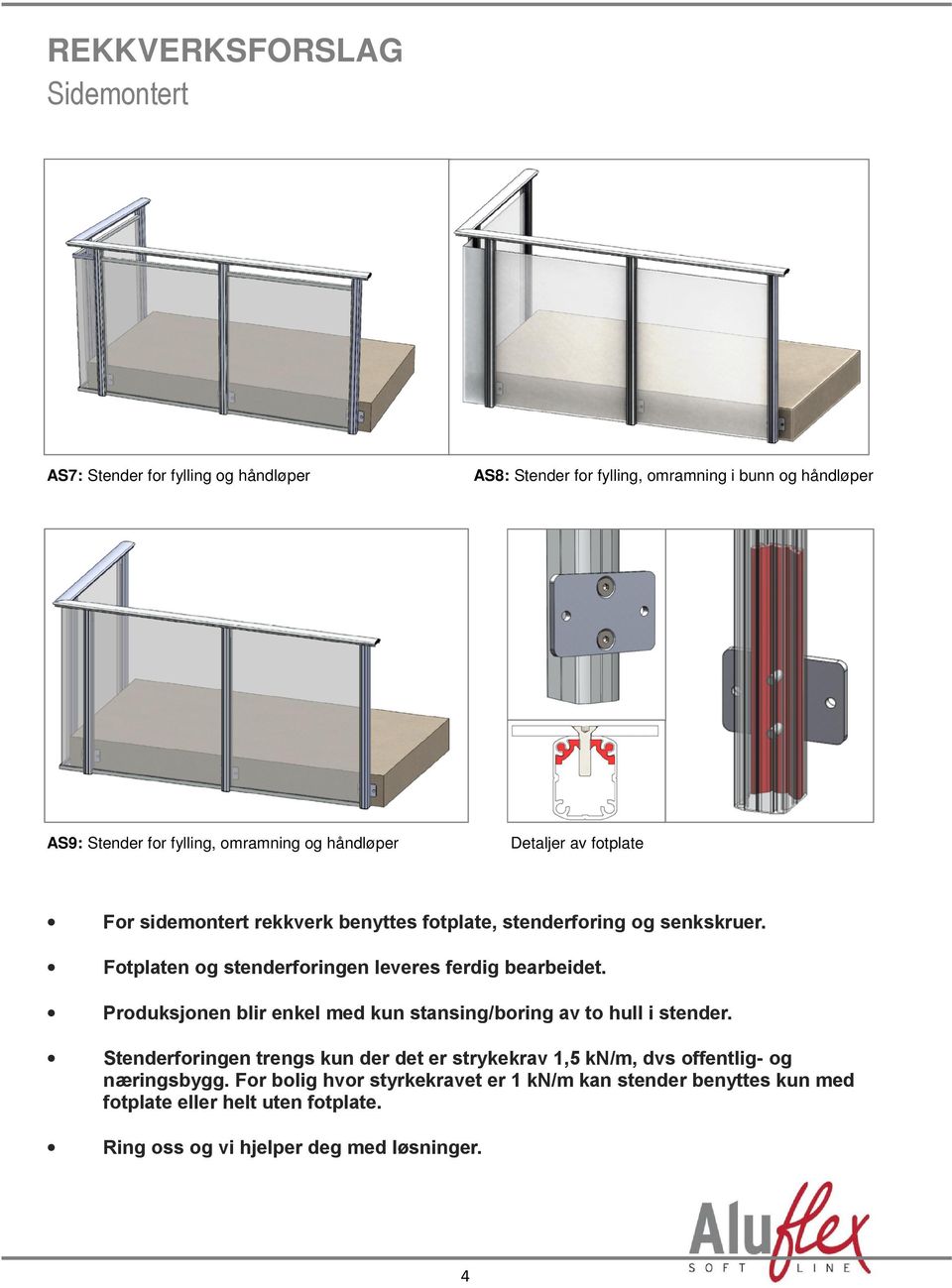 Fotplaten og stenderforingen leveres ferdig bearbeidet. Produksjonen blir enkel med kun stansing/boring av to hull i stender.