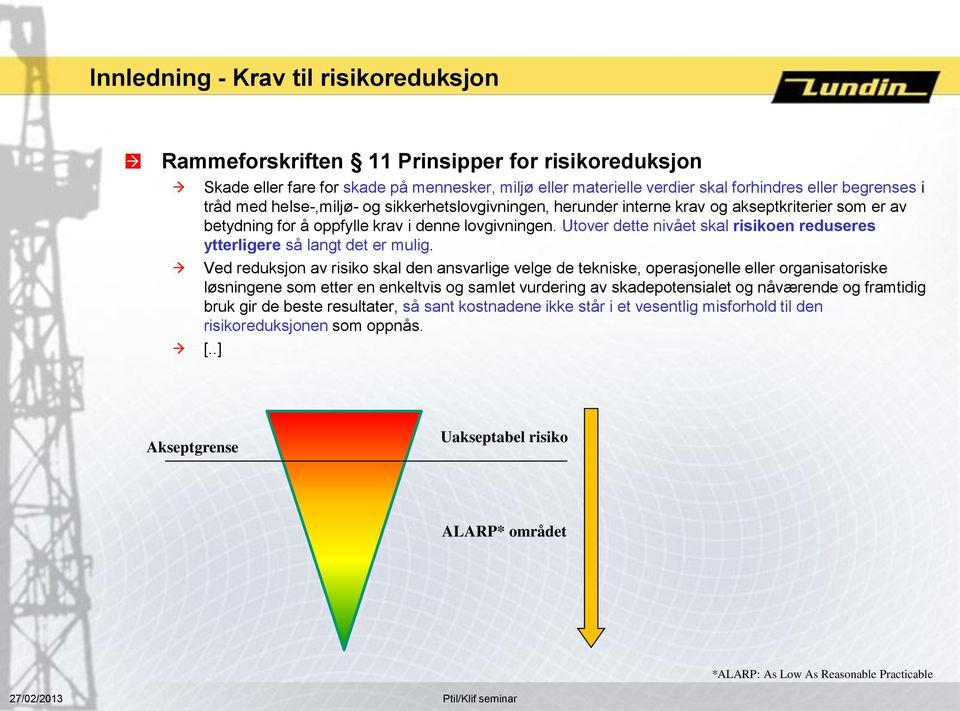 Utover dette nivået skal risikoen reduseres ytterligere så langt det er mulig.