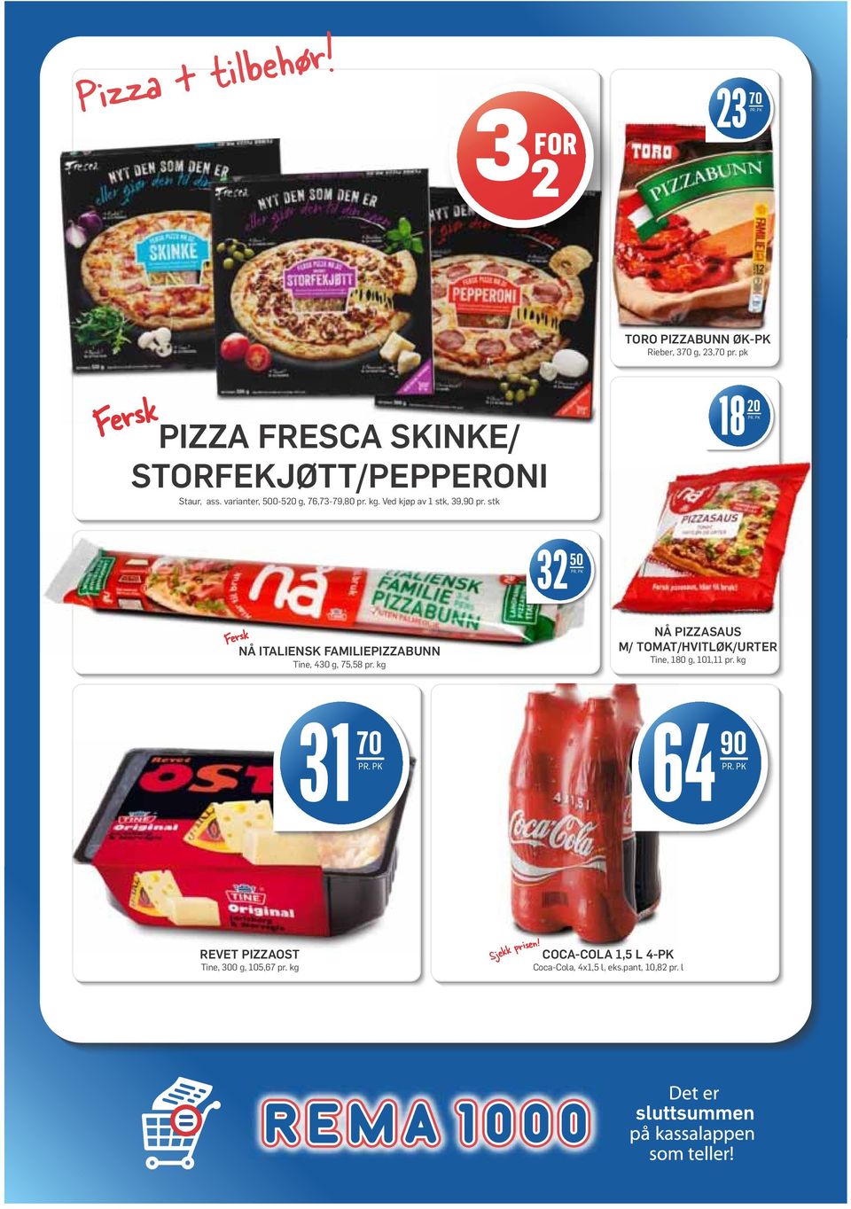 Ved kjøp av 1 stk, 39,90 pr. stk 18 20 32 50 NÅ ITALIENSK FAMILIEPIZZABUNN Tine, 430 g, 75,58 pr.