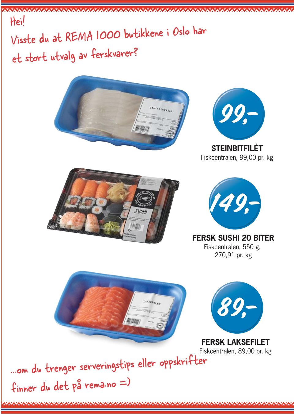 kg FERSK SUSHI 20 BITER Fiskcentralen, 550 g, 270,91 pr. kg.