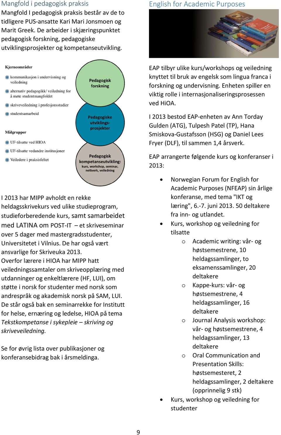 English for Academic Purposes EAP tilbyr ulike kurs/workshops og veiledning knyttet til bruk av engelsk som lingua franca i forskning og undervisning.