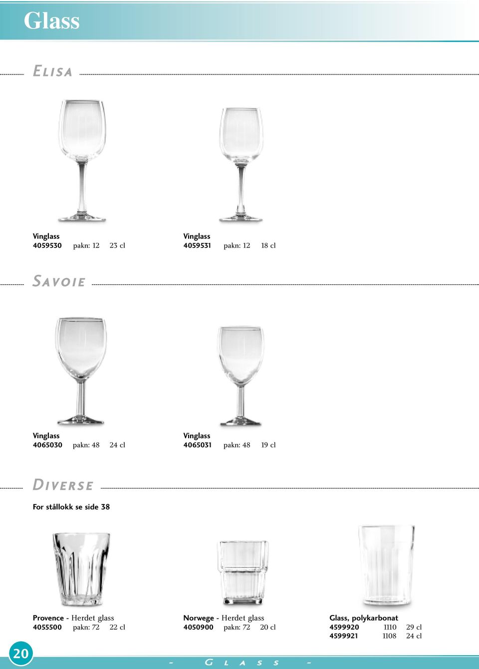 se side 38 20 Provence - Herdet glass 4055500 pakn: 72 22 cl Norwege - Herdet glass