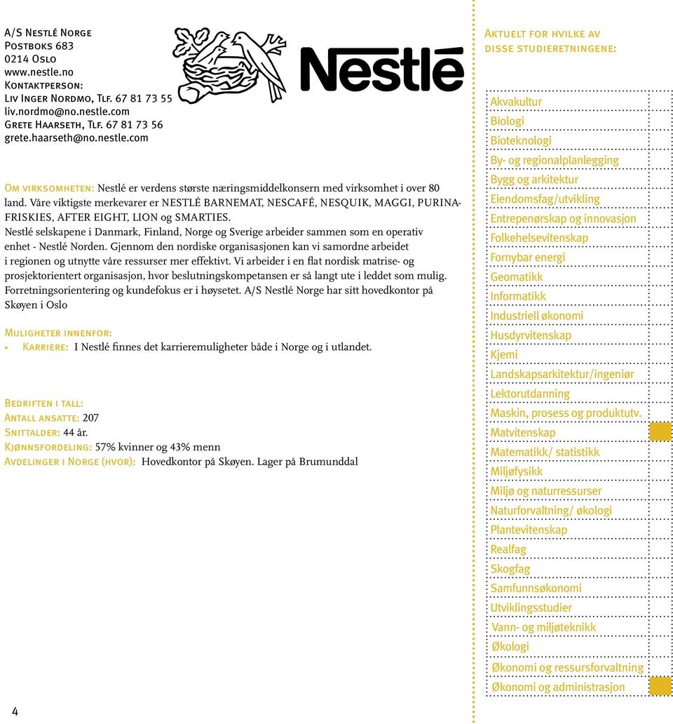 Nestlé selskapene i Danmark, Finland, Norge og Sverige arbeider sammen som en operativ enhet - Nestlé Norden.