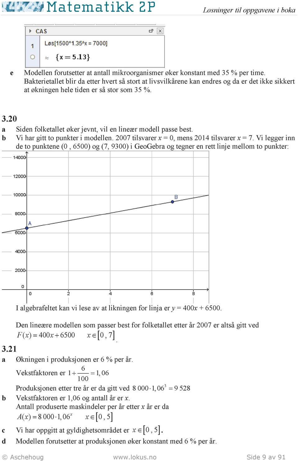 %. 3.0 a Siden folketallet øker jevnt, vil en lineær modell passe est. Vi har gitt to punkter i modellen. 007 tilsvarer x = 0, mens 014 tilsvarer x = 7.