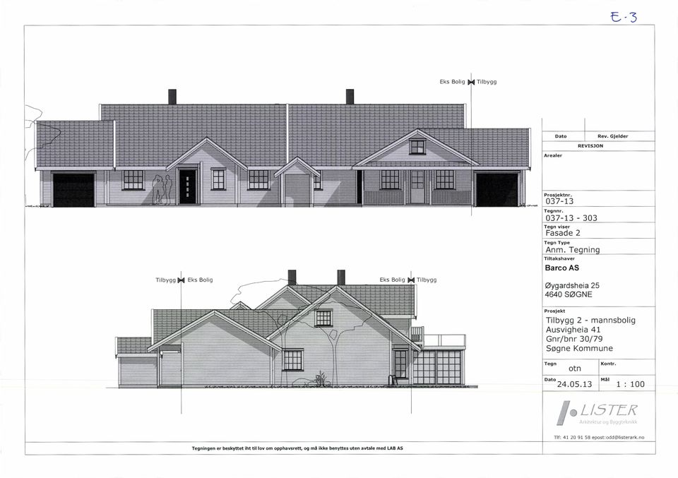 Tegning Tiltakshaver Barco AS Tilbygg Eks Bolig Eks Bolig Tilbygg Øygardsheia 25 4640