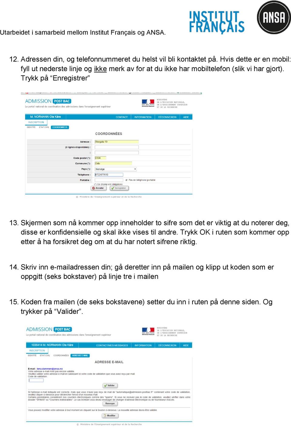 Skjermen som nå kommer opp inneholder to sifre som det er viktig at du noterer deg, disse er konfidensielle og skal ikke vises til andre.