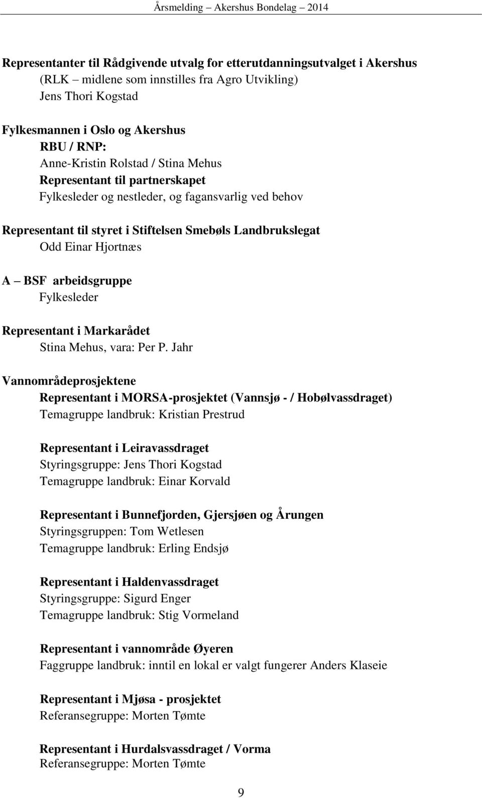 arbeidsgruppe Fylkesleder Representant i Markarådet Stina Mehus, vara: Per P.