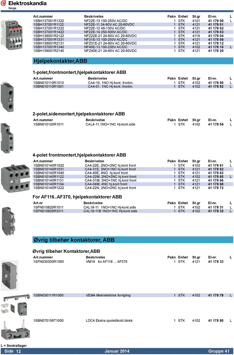 1SBH137001R1422 NF22E-14 250-500V AC/DC 1 STK 4121 41 178 03 1SBH136001R2122 NFZ22E-21 24-60V AC 20-60VDC 1 STK 4119 41 178 04 1SBH137001R1331 NF31E-13 100-250V AC/DC 1 STK 4121 41 178 08