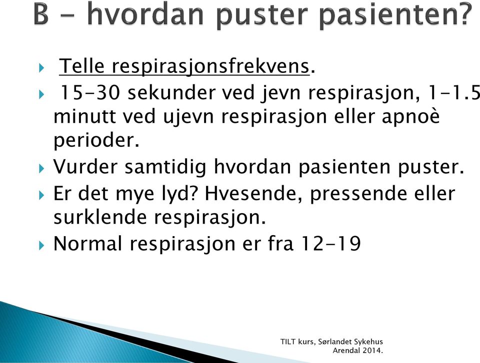 Vurder samtidig hvordan pasienten puster. Er det mye lyd?