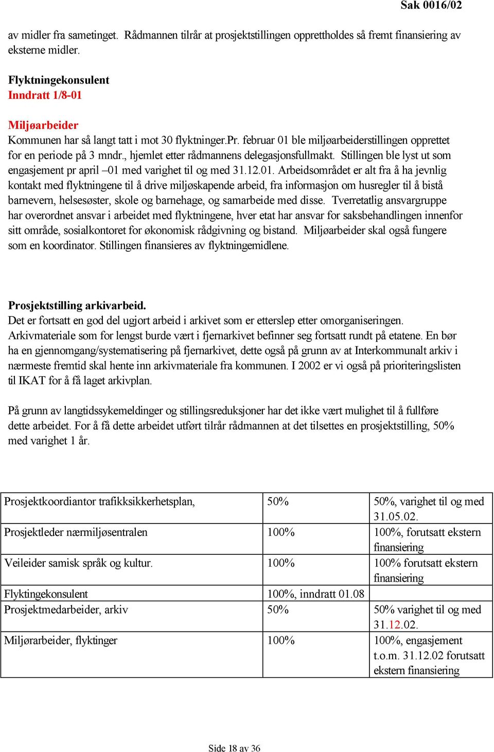 , hjemlet etter rådmannens delegasjonsfullmakt. Stillingen ble lyst ut som engasjement pr april 01 