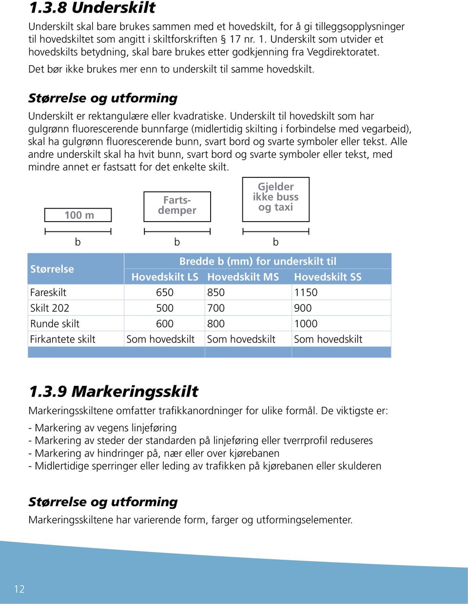 Størrelse og utforming Underskilt er rektangulære eller kvadratiske.