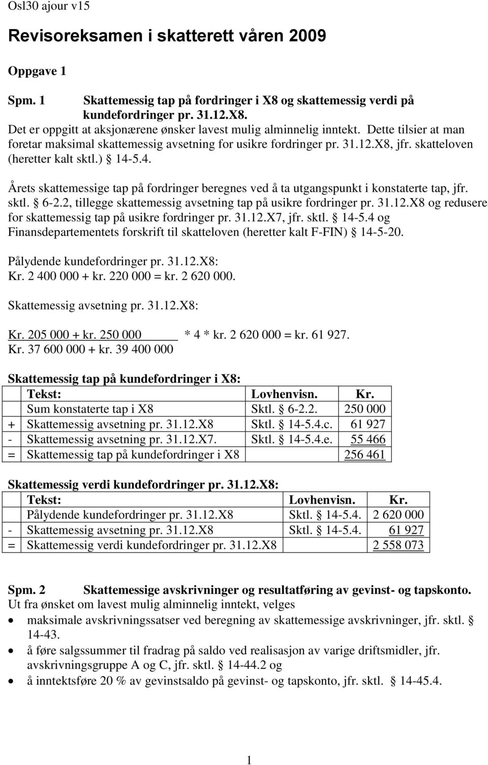 5.4. Årets skattemessige tap på fordringer beregnes ved å ta utgangspunkt i konstaterte tap, jfr. sktl. 6-2.2, tillegge skattemessig avsetning tap på usikre fordringer pr. 31.12.