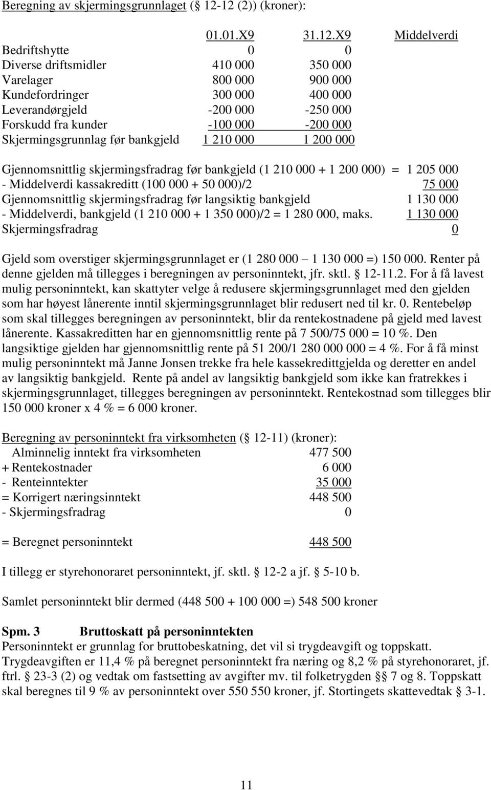 Forskudd fra kunder -100 000-200 000 Skjermingsgrunnlag før bankgjeld 1 210 000 1 200 000 Gjennomsnittlig skjermingsfradrag før bankgjeld (1 210 000 + 1 200 000) = 1 205 000 - Middelverdi