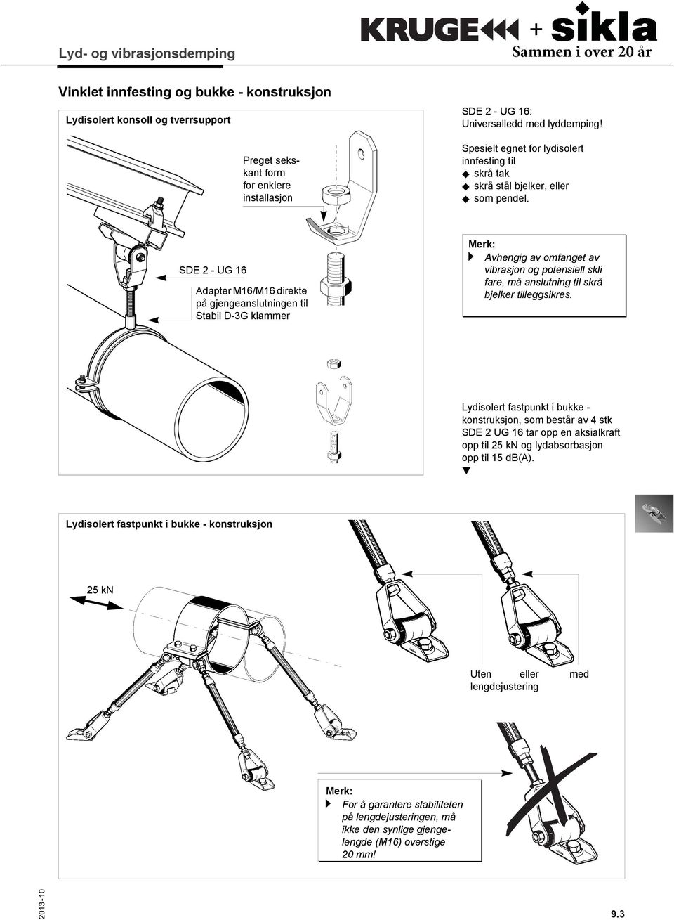 SDE 2 - UG 16 Adapter M16/M16 direkte på gjengeanslutningen til Stabil D-3G klammer a Avhengig av omfanget av vibrasjon og potensiell skli fare, må anslutning til skrå bjelker tilleggsikres.