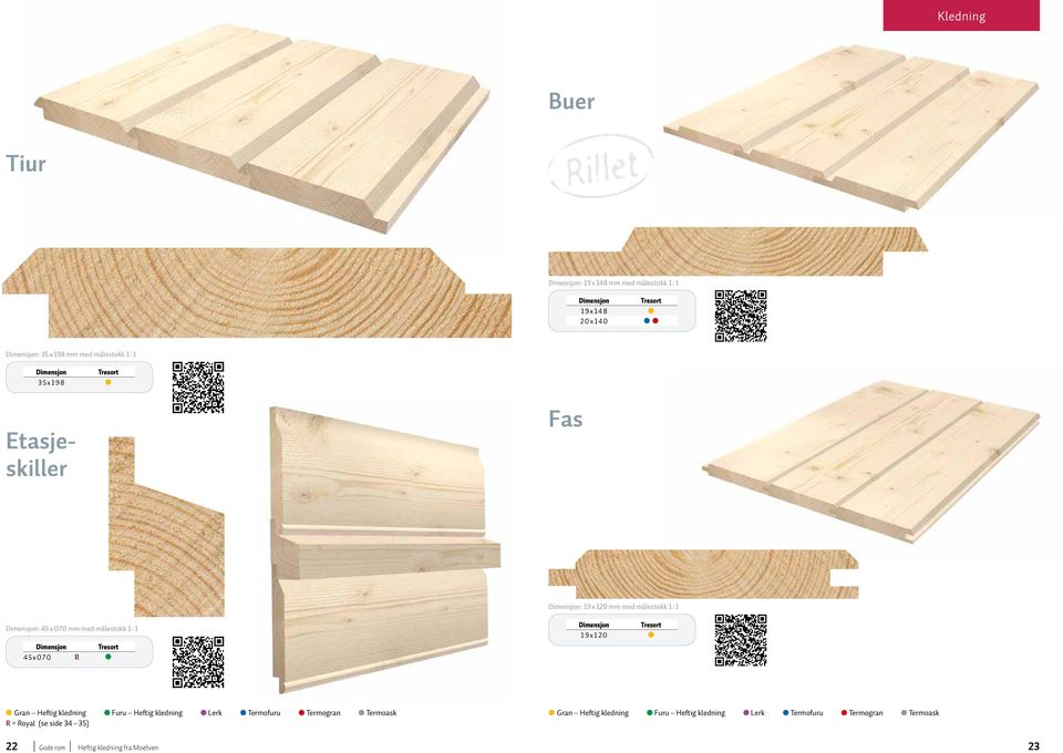 Gran Heftig kledning Furu Heftig kledning Lerk Termofuru Termogran Termoask R = Royal (se side 34 35)