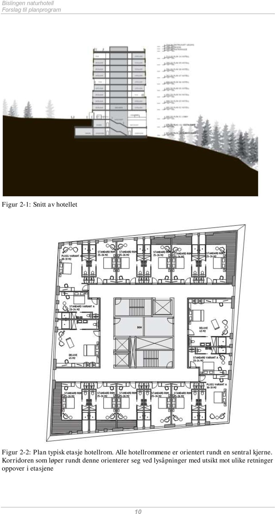 Alle hotellrommene er orientert rundt en sentral kjerne.