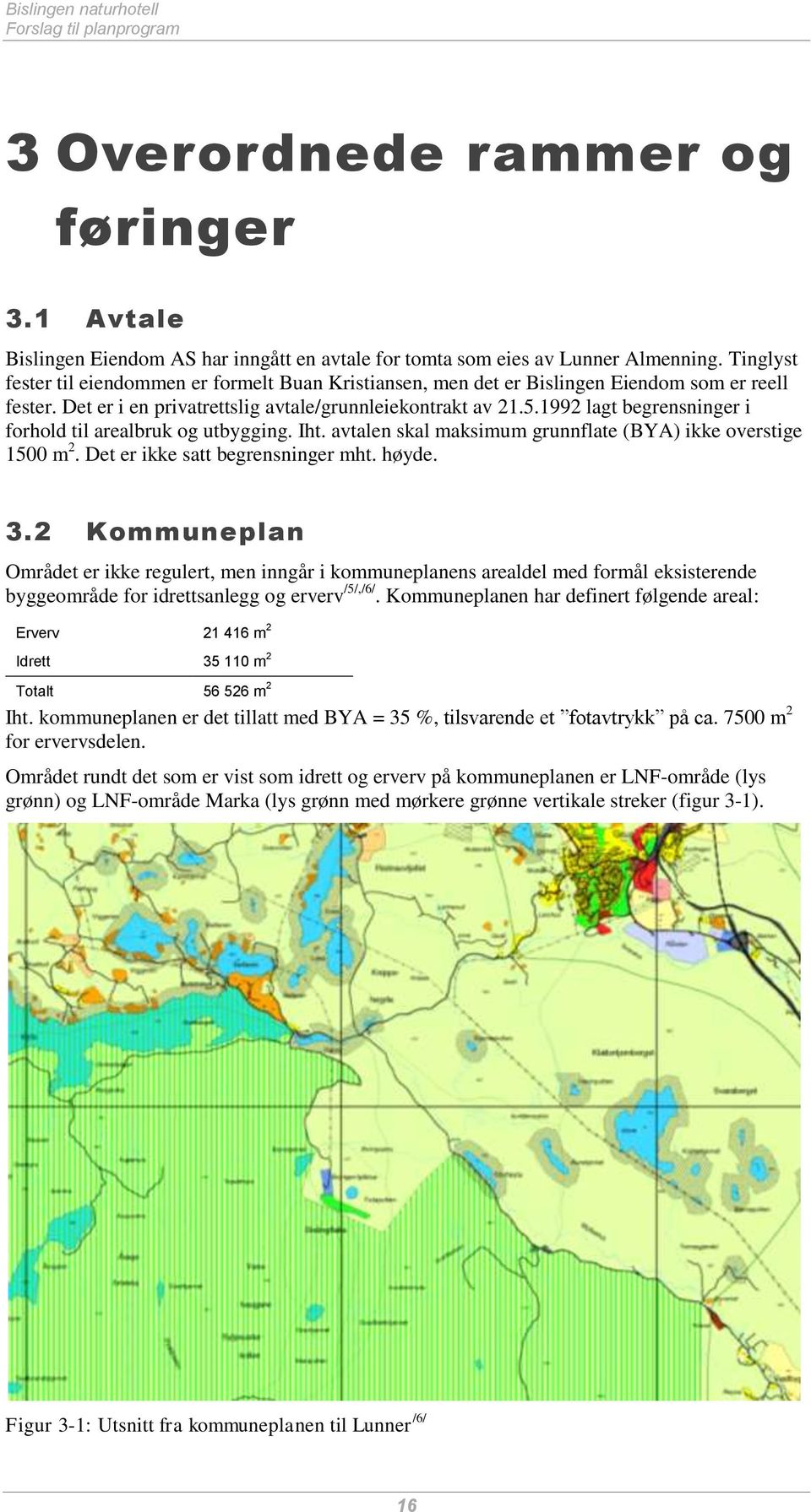 1992 lagt begrensninger i forhold til arealbruk og utbygging. Iht. avtalen skal maksimum grunnflate (BYA) ikke overstige 1500 m 2. Det er ikke satt begrensninger mht. høyde. 3.