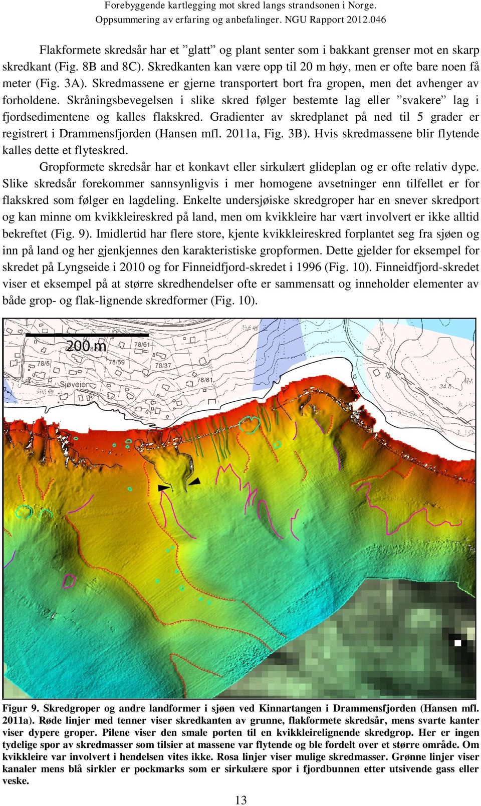 Gradienter av skredplanet på ned til 5 grader er registrert i Drammensfjorden (Hansen mfl. 2011a, Fig. 3B). Hvis skredmassene blir flytende kalles dette et flyteskred.