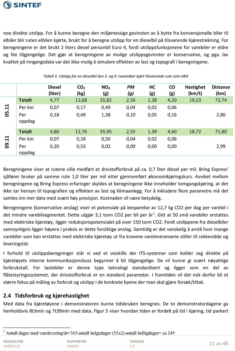 For beregningene er det brukt 2 liters diesel personbil Euro 4, fordi utslippsfunksjonene for varebiler er eldre og lite tilgjengelige.