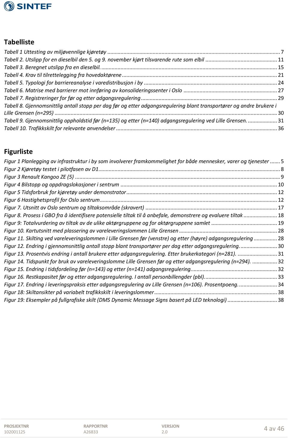 Matrise med barrierer mot innføring av konsolideringssenter i Oslo... 27 Tabell 7. Registreringer for før og etter adgangsregulering... 29 Tabell 8.