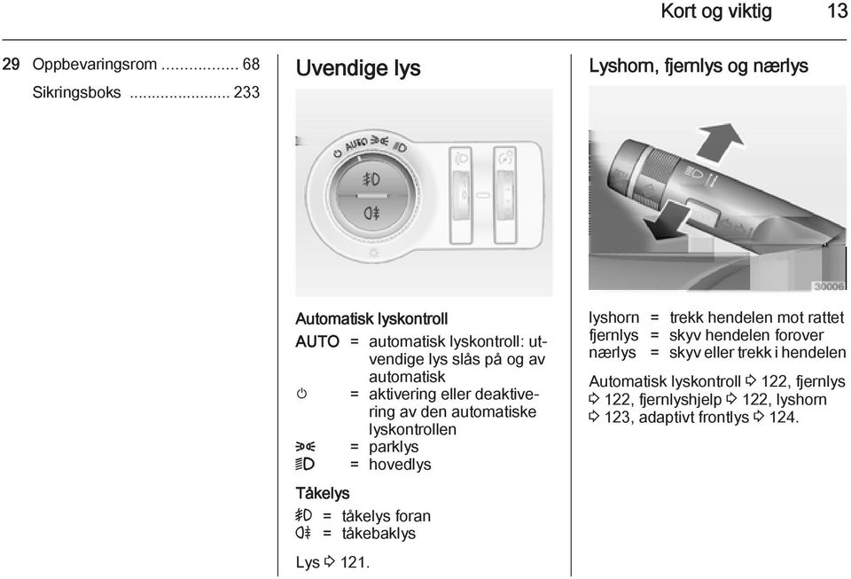 automatisk m = aktivering eller deaktivering av den automatiske lyskontrollen 8 = parklys 9 = hovedlys Tåkelys > = tåkelys foran r =