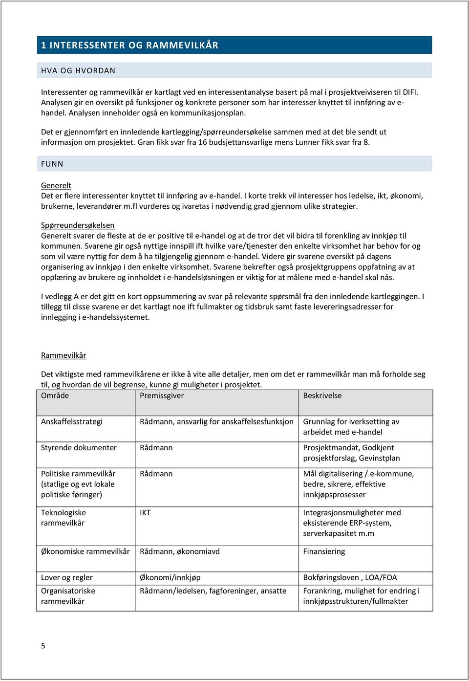 Det er gjennomført en innledende kartlegging/spørreundersøkelse sammen med at det ble sendt ut informasjon om prosjektet. Gran fikk svar fra 16 budsjettansvarlige mens Lunner fikk svar fra 8.