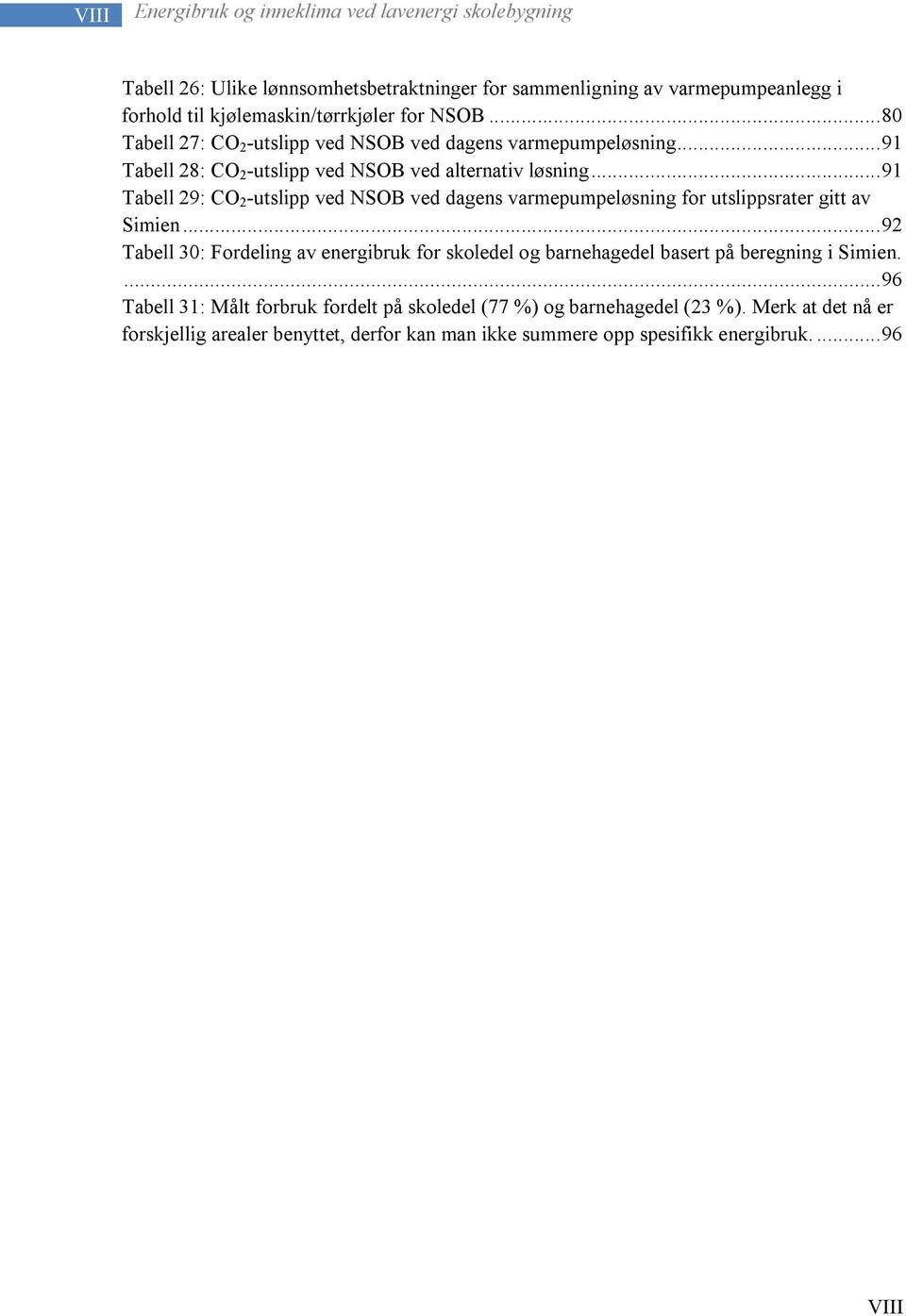 .. 91 Tabell 29: CO 2 -utslipp ved NSOB ved dagens varmepumpeløsning for utslippsrater gitt av Simien.