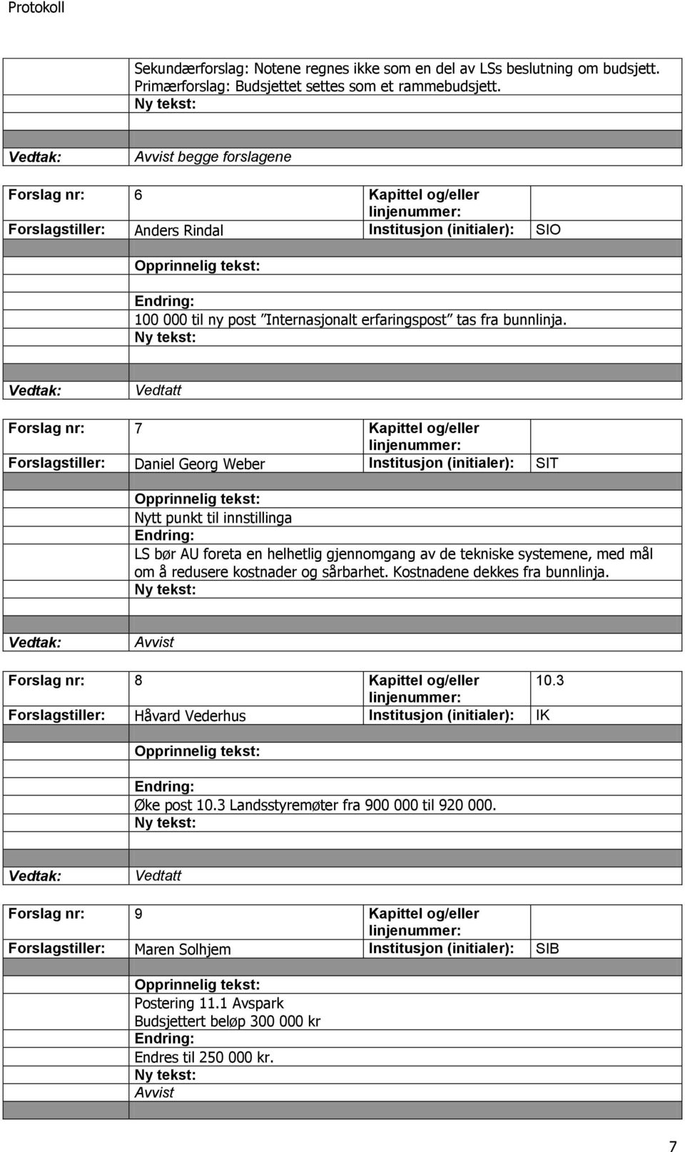 Vedtatt Forslag nr: 7 Kapittel og/eller Forslagstiller: Daniel Georg Weber Institusjon (initialer): SIT Nytt punkt til innstillinga Endring: LS bør AU foreta en helhetlig gjennomgang av de tekniske