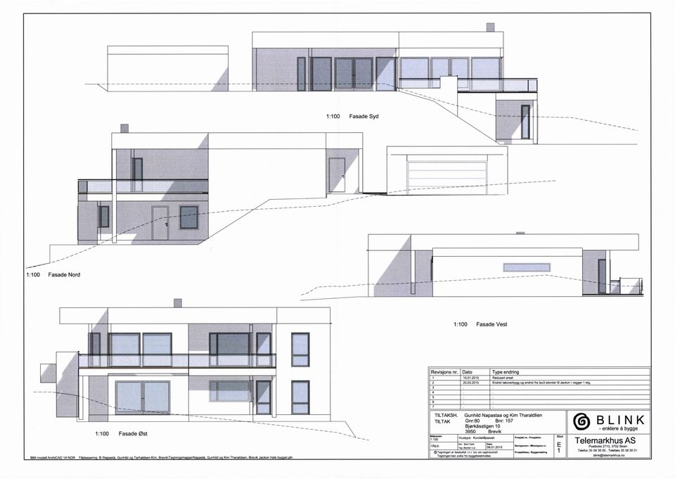 Gunhild Napaslaa TlLTAK Gnr:80 Bnr: Bjørkásstigen 0 3950 ` ` x.00 Hustype: Utg.p. :å :33: Tegningen An:hiCAD Dato 3 4 T BIM modell nr.