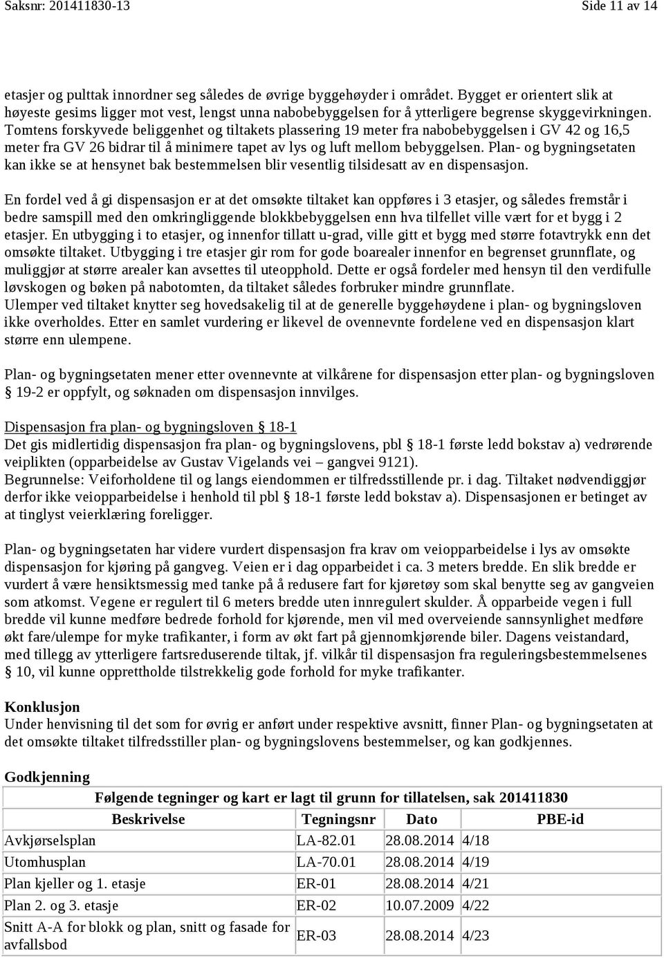 Tomtens forskyvede beliggenhet og tiltakets plassering 19 meter fra nabobebyggelsen i GV 42 og 16,5 meter fra GV 26 bidrar til å minimere tapet av lys og luft mellom bebyggelsen.