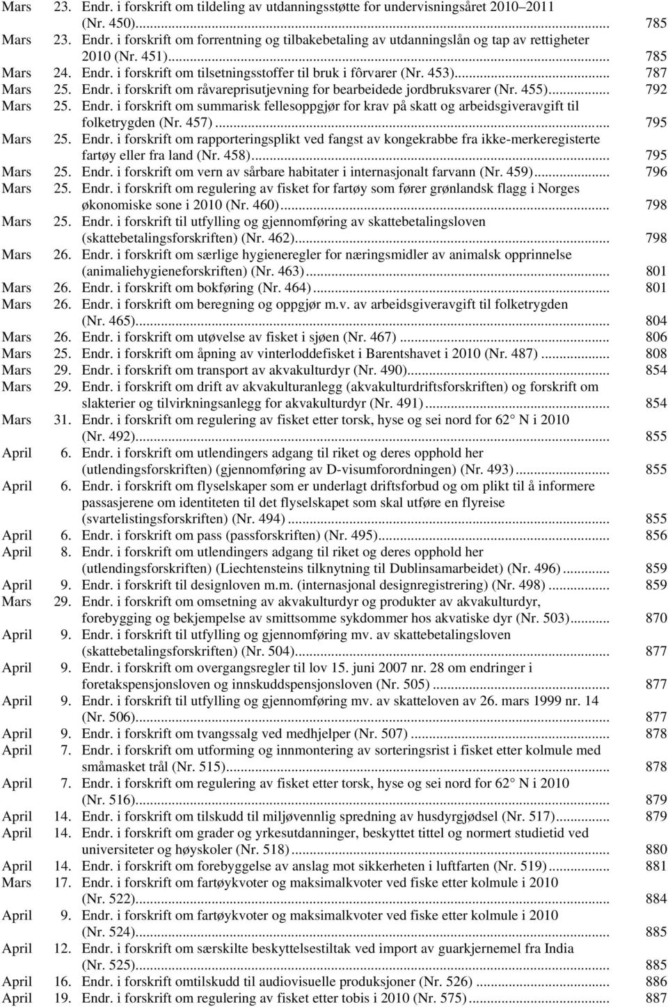 .. 792 Mars 25. Endr. i forskrift om summarisk fellesoppgjør for krav på skatt og arbeidsgiveravgift til folketrygden (Nr. 457)... 795 Mars 25. Endr. i forskrift om rapporteringsplikt ved fangst av kongekrabbe fra ikke-merkeregisterte fartøy eller fra land (Nr.