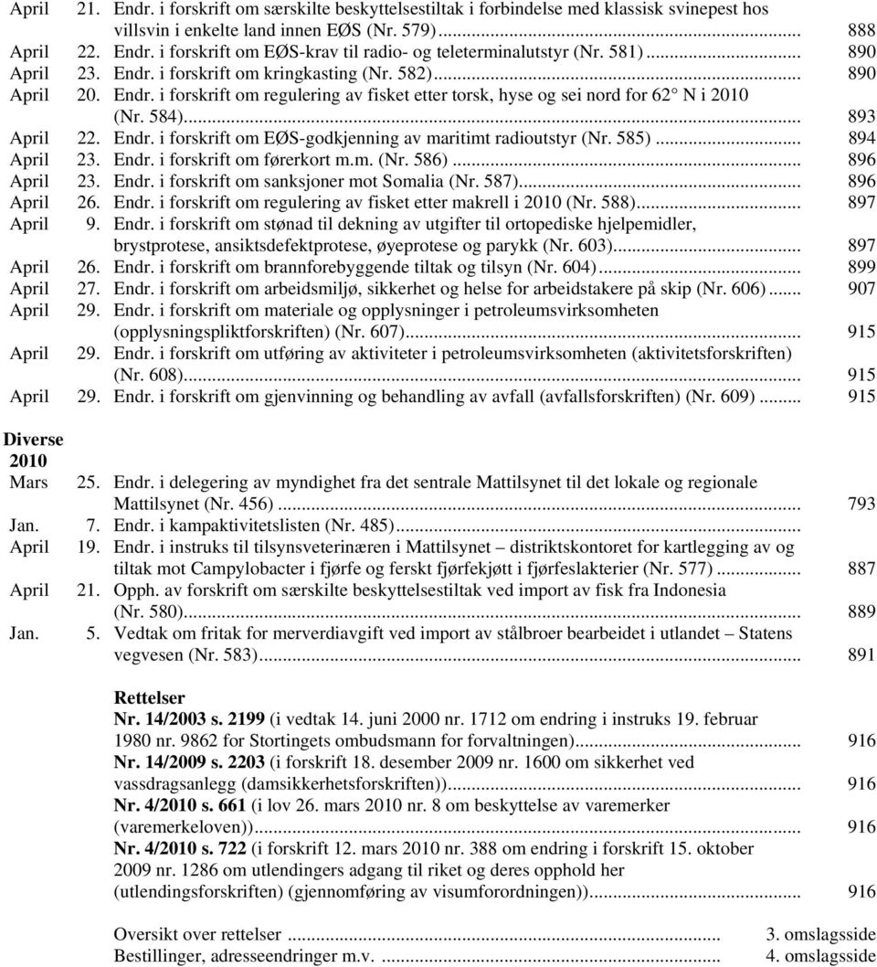 Endr. i forskrift om EØS-godkjenning av maritimt radioutstyr (Nr. 585)... 894 April 23. Endr. i forskrift om førerkort m.m. (Nr. 586)... 896 April 23. Endr. i forskrift om sanksjoner mot Somalia (Nr.